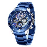Cumpara ieftin Ceas barbatesc Lige Luxury Quartz Cronograf Analog Skeleton Business Albastru