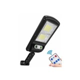 Lampa solara cu telecomanda, cu 2 celule, sistem de prindere pe stalp, senzor de miscare, din ABS, negru