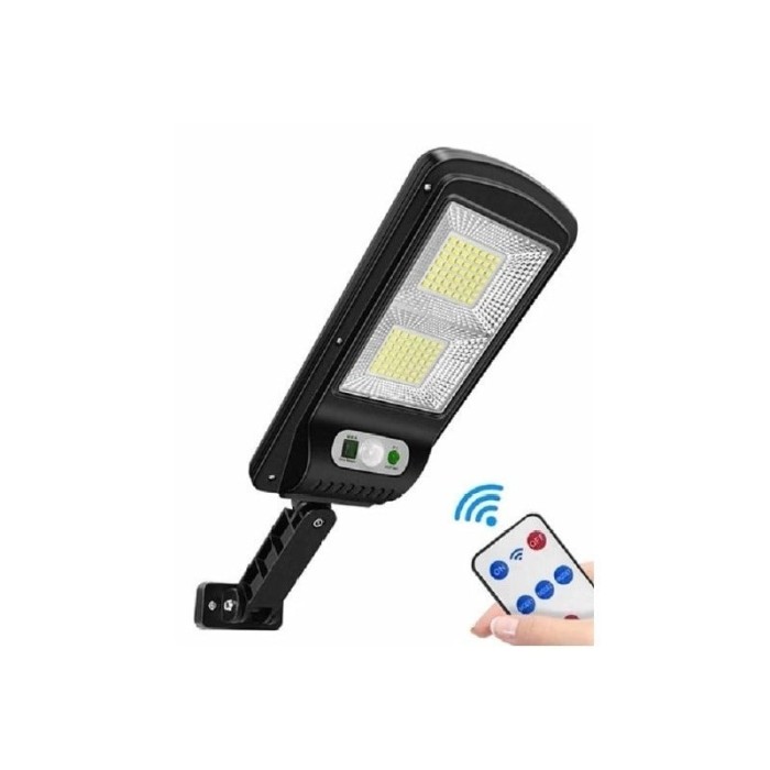 Lampa solara cu telecomanda, cu 2 celule, sistem de prindere pe stalp, senzor de miscare, din ABS, negru