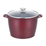 Oala din aluminiu FOXMAG24, capac din sticla, invelis ceramic marmorat, 28 cm, 10 l, rosu