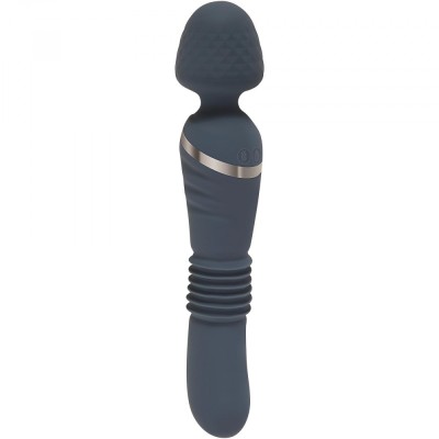 Vibrator Wand Dual End Thrusting 8 Moduri Vibratii&amp;amp;3 Viteze Sus-Jos Silicon USB Albastru foto