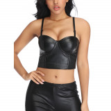 Corset Piele Ecologica Cupe Intarite Negru L