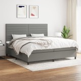 VidaXL Pat box spring cu saltea, gri &icirc;nchis, 200x200 cm, textil