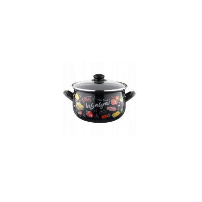 Oala cu capac din sticla, inox, emailata, neagra,16cm-2.2l, FLorina foto