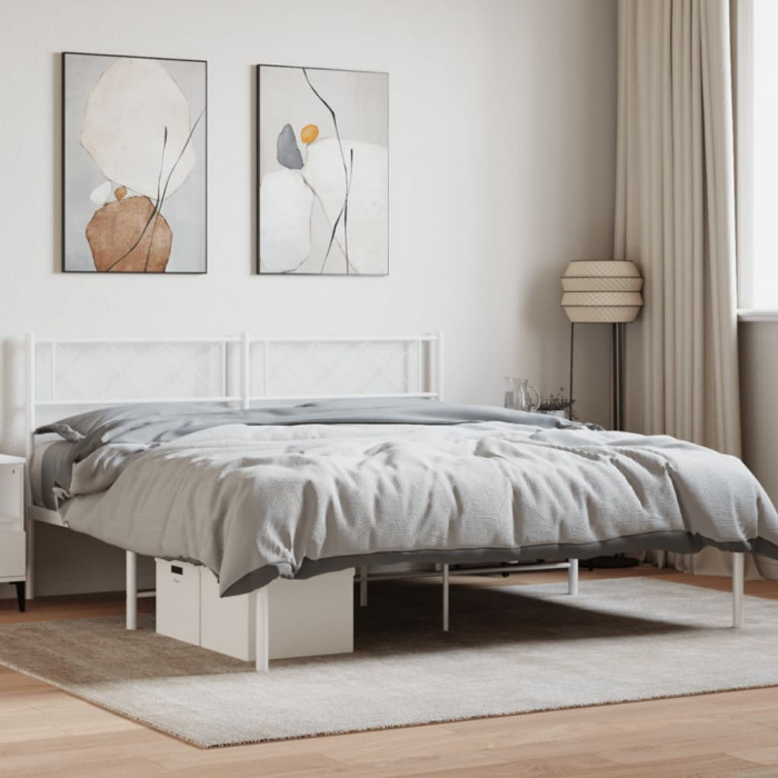 Gossi cadru de pat metalic cu tablie, alb, 140x200 cm
