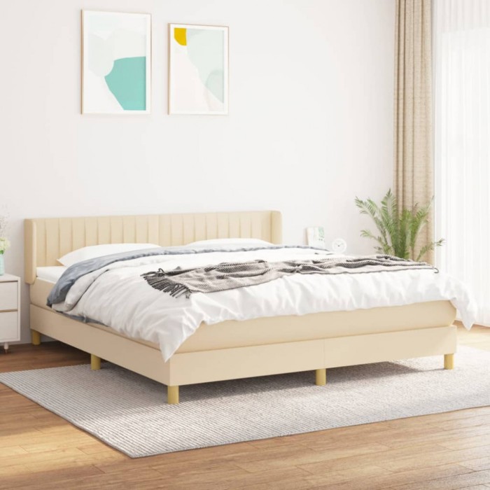 vidaXL Pat box spring cu saltea, crem, 160x200 cm, material textil 3130446