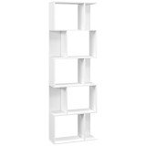 HOMCOM Raft pentru Cărți cu 5 Rafturi Separate, Bibliotecă &icirc;n Formă de S din Lemn, 60x24x184,5 cm, Alb | Aosom Romania