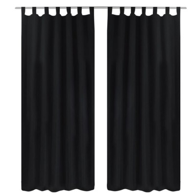 Draperii micro-satin cu bride, 2 buc, 140 x 225 cm, negru GartenMobel Dekor foto