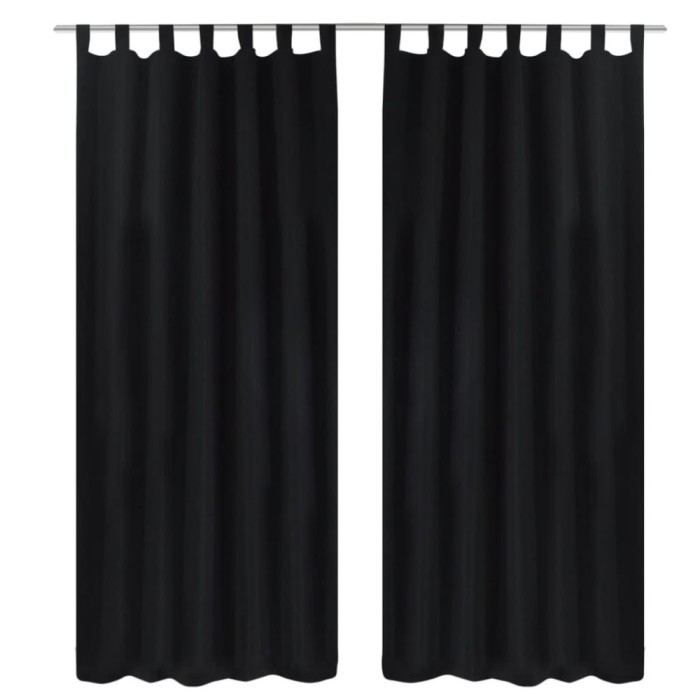 Draperii micro-satin cu bride, 2 buc, 140 x 225 cm, negru 130354