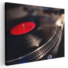 Tablou pick-up cu disc vinil, detaliu, negru, rosu 1612 Tablou canvas pe panza CU RAMA 20x30 cm