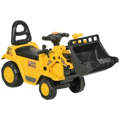 HOMCOM Excavator pentru Copii cu Cupă, Spătar și Spațiu de Depozitare Ascuns, Buldozer de Jucărie &icirc;n PP și ABS, 80x26.5x39 cm, Galben și Negru | Aosom