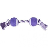 Jucarie pentru c&acirc;ini, funie cu 2 mingi si 2 noduri, 6 cm/40 cm