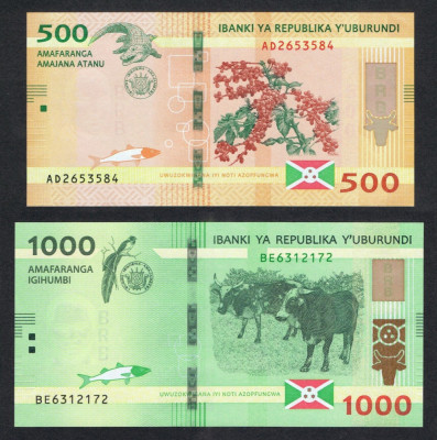 BURUNDI █ SET █ 500 + 1000 Francs █ 2018-2021 █ P-50-51 █ UNC █ necirculata █ foto