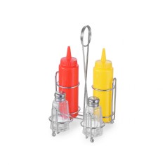 Set condimente cu suport servire, 4 piese: sare piper, ketchup, mustar, 148x140x(H)250 mm, 2x200 ml, Hendi foto