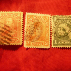 3 Timbre New Found Land colonie britanica 1897 - Fam. Regala,val.1 ,2,3C stamp.