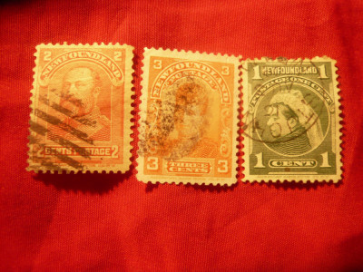 3 Timbre New Found Land colonie britanica 1897 - Fam. Regala,val.1 ,2,3C stamp. foto