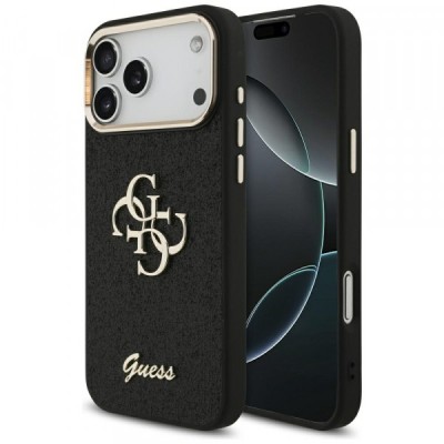 Husa pentru Apple iPhone 17 Pro Max, Guess, Fixed Glitter Big 4G Metal Frame, Neagra foto