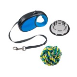 Set lesa mecanica albastra cu bol metalic si jucarie tip minge impletita, 5 metri