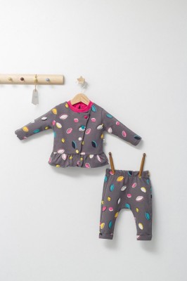 Set 2 piese cu bluzita cu volan si pantalonasi pentru fetite Colorful autum, Tongs baby (Culoare: Albastru, Marime: 9-12 luni) foto