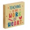 Placă Decorativă Lemn, Model Pătrat, Mesaj Multicolor, Dimensiuni 12x2x12cm