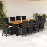 Cumpara ieftin Set mobilier de exterior cu perne, 11 piese, negru, poliratan