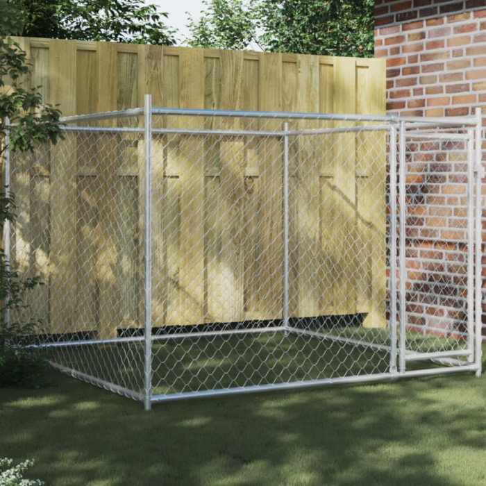 vidaXL Cușcă pentru c&acirc;ini cu ușă, gri, 2x2x1,5 m, oțel galvanizat