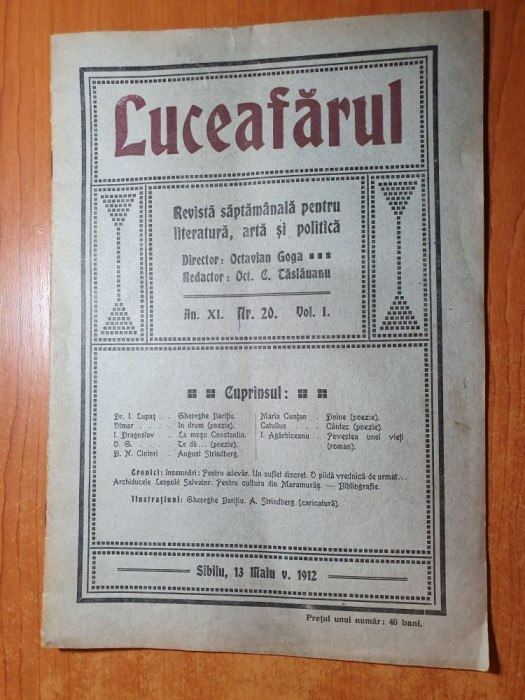 luceafarul nr. 20/1912-director octavian goga,gheorghe baritiu,ion agarbiceanu