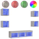 Cumpara ieftin Unitati de perete TV cu LED-uri, 7 piese, gri sonoma, lemn