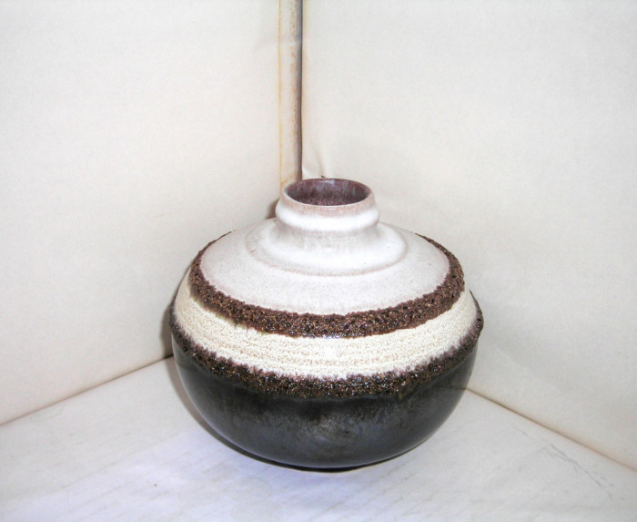 Vaza decorativa ceramica emailata, crusty glaze - VEB Strehla 1444, East Germany