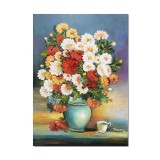 Tablou vaza cu flori pictat manual, Invitatie la o cafea, 70x50cm pictura ulei pe panza