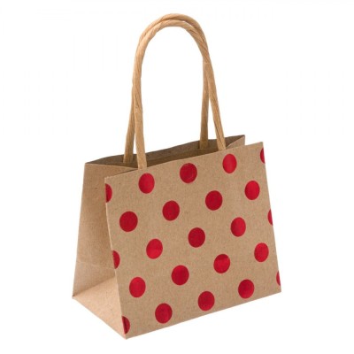 Pungă Cadou, Kraft, Maro cu Buline Roșii, 9x4.5x7.5 cm foto