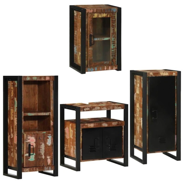 vidaXL Set de mobilier pentru baie cu ușă 4 pcs Lemn recuperat solid 3305693