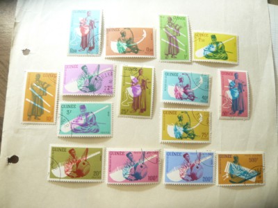 Serie Guinea 1962 - Folclor - instrumente muzicale , 15 valori stampilate foto