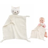 Paturica Pisicuta de Confort Montessori, Muselina Moale, Catifelat, 31x31 cm, Doudou de Somn pentru Bebelusi, Muselina din Bumbac Hipoalergenic, Pisic