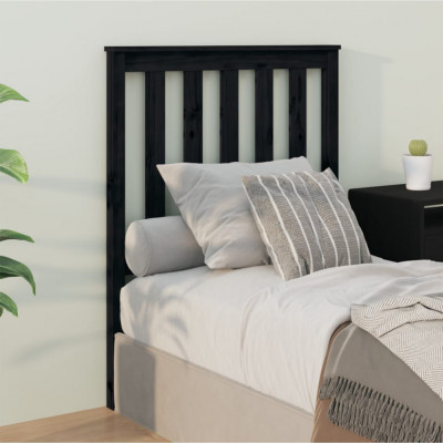 vidaXL Tăblie de pat, negru, 81x6x101 cm, lemn masiv de foto