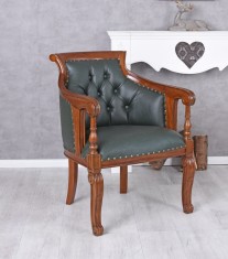 Fotoliu Chesterfield din lemn masiv cu tapiterie din piele verde MAR146