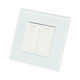 Intrerupator dublu cap scara alb 220V, 16AX cu indicator luminos, rama din sticla 86x86x34mm