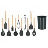 Set ustensile&nbsp;bucatarie, silicon si bambus, grafit, 12 piese, Springos GartenVIP DiyLine