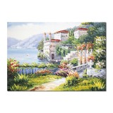 Tablou peisaj lacul Como pictat manual, Colt de rai, 70x50cm ulei pe panza in cutit efect 3D, Magistral