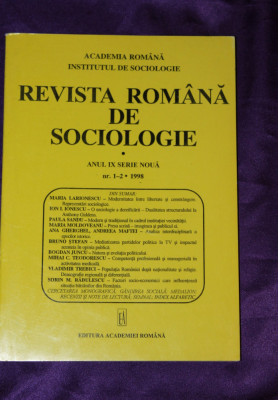 REVISTA ROMANA DE SOCIOLOGIE NR. 1-2/1998 sociologia culturii foto