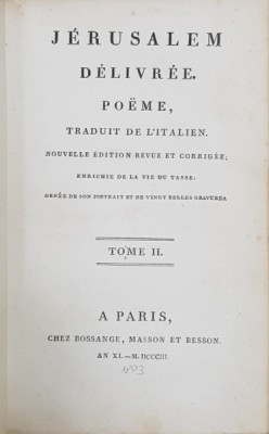 JERUSALEM DELIVREE, POEME DU TASSE . TOM II - PARIS, 1803 foto