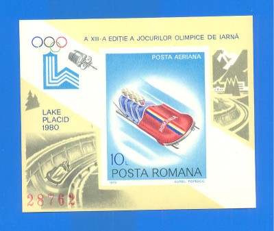 ROMANIA 1979. LP 999. Olimpiada de iarna Lake Placid. Colita nedantelata. foto