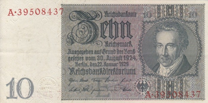 GERMANIA 10 reichsmark 1929 - P180a AUNC!!!