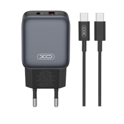 Incarcator Retea Cu Cablu USB-C XO Design L156, 30W, 3A, 1 x USB-A - 1 x USB-C, Negru foto