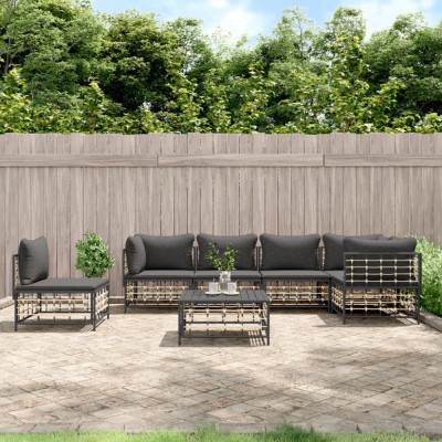 vidaXL Set mobilier de grădină cu perne, 7 piese, antracit, poliratan 3186767 foto