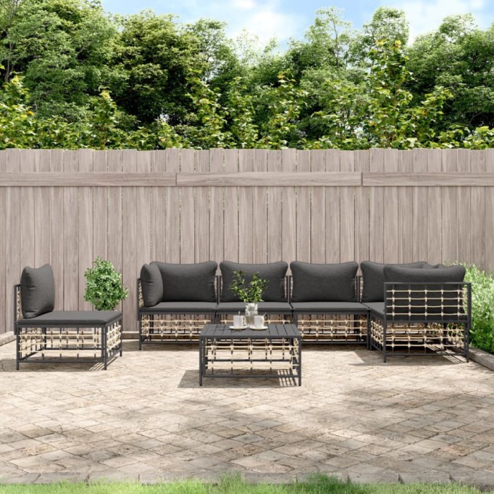 vidaXL Set mobilier de grădină cu perne, 7 piese, antracit, poliratan 3186767