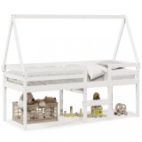 Cumpara ieftin Pat inalt cu acoperis, alb, 90x200 cm, lemn masiv de pin