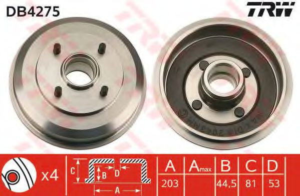 Tambur frana FORD FOCUS (DAW, DBW) (1998 - 2007) TRW DB4275