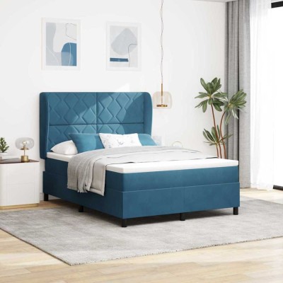 vidaXL Pat cu arcuri cu saltea Albastru &amp;icirc;nchis 140 x 200 cm Catifea 3340986 foto