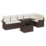 Cumpara ieftin Set de canapele pentru grădină cu pernă 7 pcs Maro Rattan poli